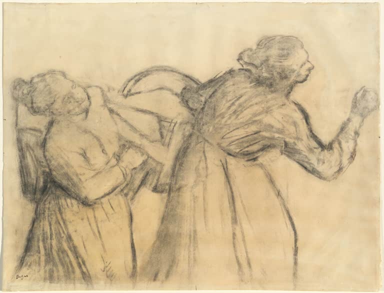Kunstdruck von „Wäscherin mit Wäsche“ von Edgar Degas, handgefertigt in Deutschland als Leinwand oder Poster erhältlich