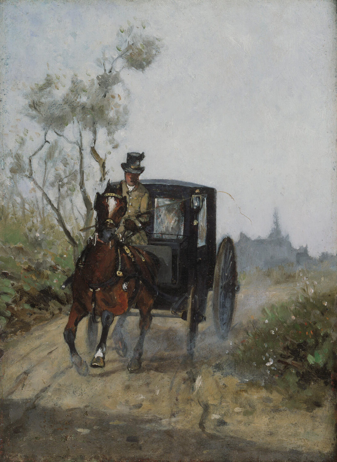 „Wagen“ von Henri de Toulouse-Lautrec zeigt eine elegante Kutsche auf den belebten Straßen von Paris, eingefangen in lebendigen Farben und dynamischen Linien. Das Gemälde vermittelt die Atmosphäre der Belle Époque und hebt die soziale Eleganz dieser Epoche hervor.