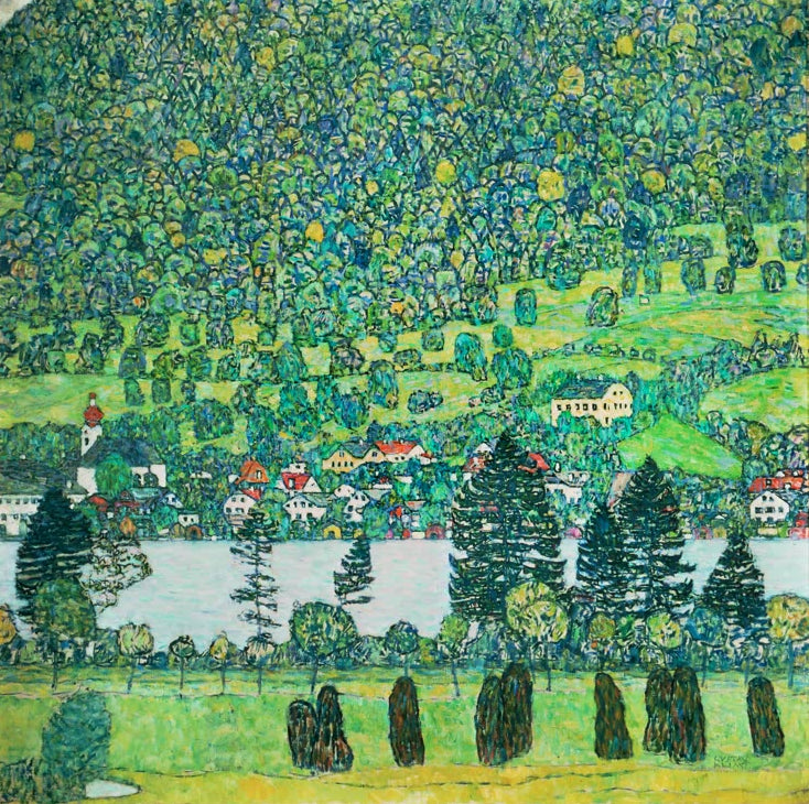 Kunstdruck des Gemäldes „Waldabhang in Unterach“ von Gustav Klimt – hochwertige Reproduktion einer stimmungsvollen Landschaftsdarstellung.