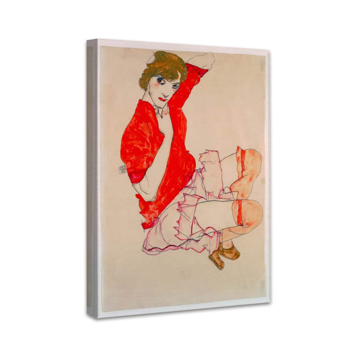 Wally in roter Bluse mit erhobenen Knien | Egon Schiele