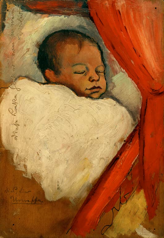 Kunstdruck des Gemäldes „Walter, drei Tage alt“ von August Macke. Hochwertig in Deutschland von Hand gefertigt, erhältlich als Poster oder Leinwand und optional gerahmt.