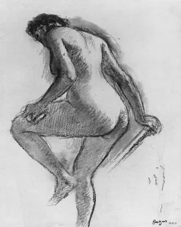 Kunstdruck der Gemäldestudie Weibliche Aktstudie von Edgar Degas mit der Darstellung einer weiblichen Figur in einer Aktpose.