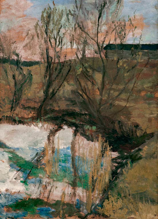 Kunstdruck von „Weiden am Teich“ von Paula Modersohn-Becker. Ausdrucksstarke Landschaftsdarstellung mit Weiden und ruhigem Gewässer, in Deutschland handgefertigt.