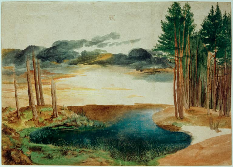 Kunstdruck des Gemäldes „Weiher im Walde“ von Albrecht Dürer. Hochwertiger Fine-Art-Druck, in Deutschland per Hand gefertigt, erhältlich auf Leinwand oder als Poster.