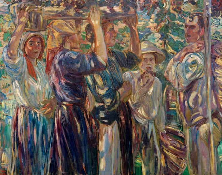 Weinernte von Dora Hitz als Kunstdruck mit Arbeiterinnen bei der Traubenernte