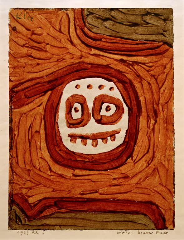 Kunstdruck des Gemäldes Weissbraune Maske von Paul Klee, handgefertigt in Deutschland als hochwertiger Kunstdruck.