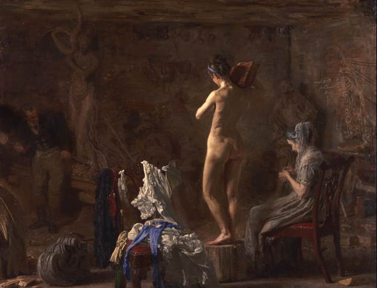 Kunstdruck von William Rush schnitzt seine allegorische Figur des Schuylkill River von Thomas Eakins mit Bildhauer bei der Arbeit