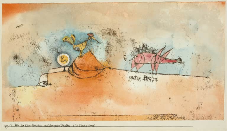 Kunstdruck „Wo die Eier herkommen und der gute Braten“ von Paul Klee, handgefertigt in Deutschland