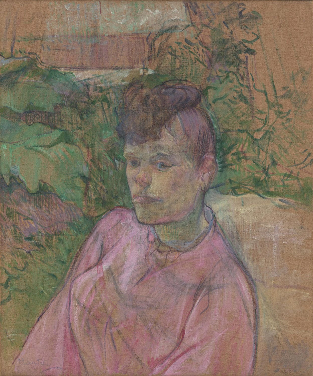 Gemälde von Henri de Toulouse-Lautrec: Frau im Garten von Monsieur Forest, dargestellt in sanften Farben und ruhiger Atmosphäre im Querformat.