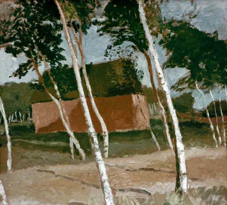 Kunstdruck von „Worpsweder Landschaft“ von Paula Modersohn-Becker. Ausdrucksstarke Landschaftsdarstellung mit charakteristischer Farbgebung, in Deutschland handgefertigt.