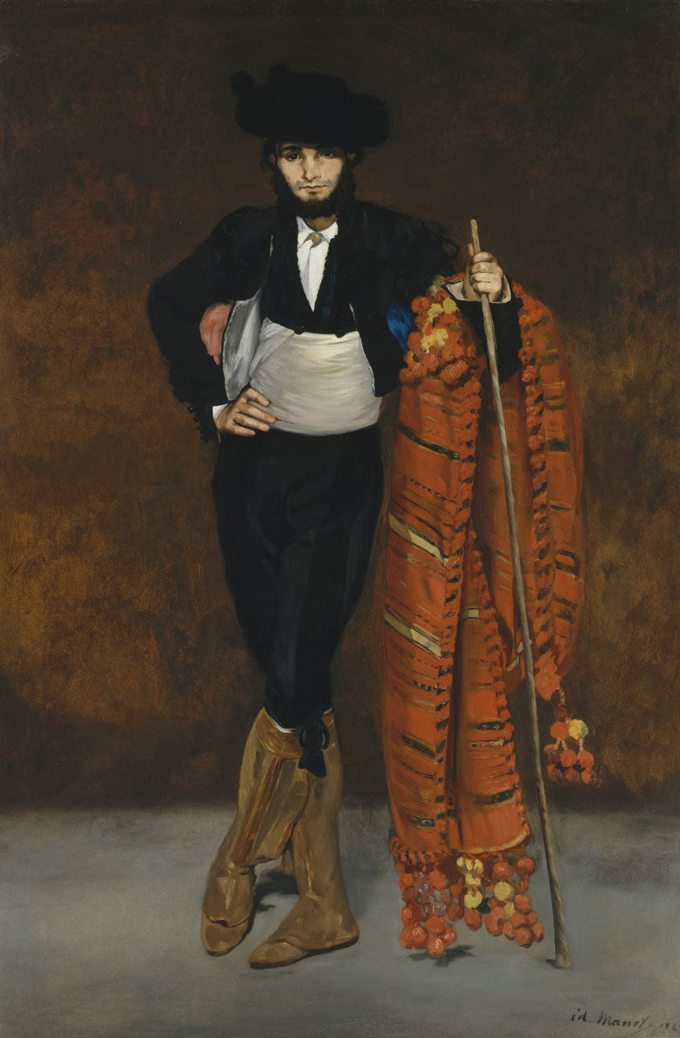 „Junger Mann im Kostüm eines Majo“ von Édouard Manet zeigt einen jungen Mann in einem traditionellen spanischen Majo-Kostüm. Die Pose und das auffällige Kostüm, kombiniert mit der gekonnten Lichtführung, verleihen dem Bild eine kraftvolle und selbstbewusste Ausstrahlung.