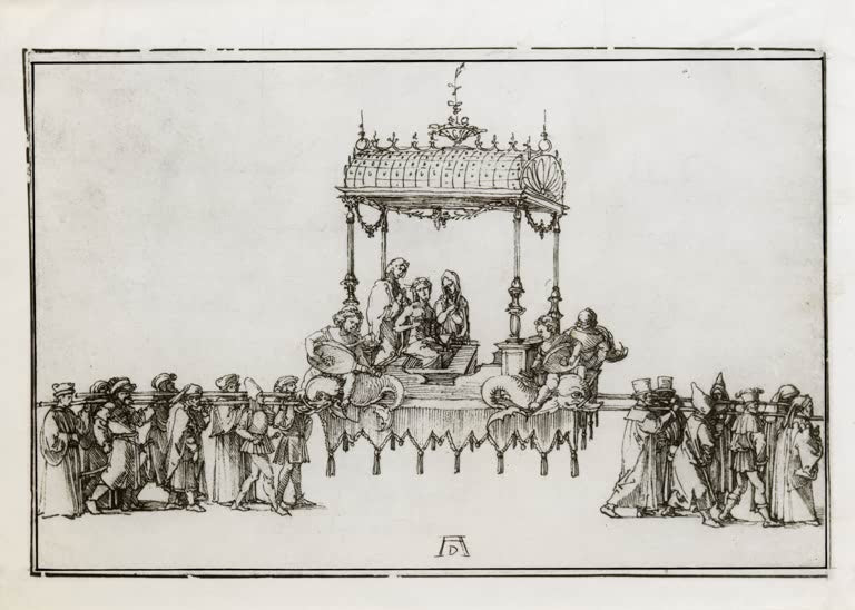 Kunstdruck „Zehn Profilköpfe, meist karikiert, und Gewandstudie“ von Albrecht Dürer mit ausdrucksstarken Kopf- und Figurenstudien