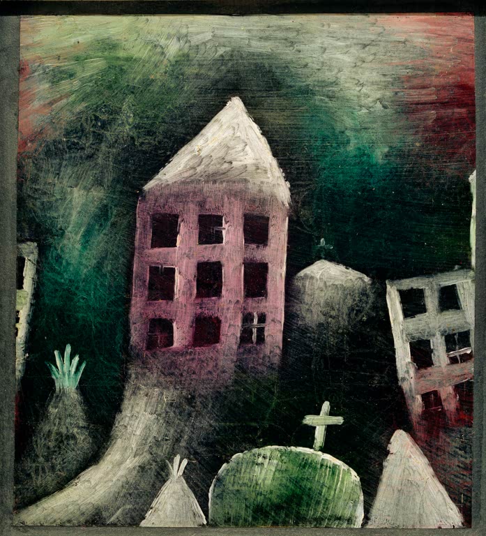 Kunstdruck „Zerstörter Ort“ von Paul Klee mit abstrakter, farbenreicher Komposition