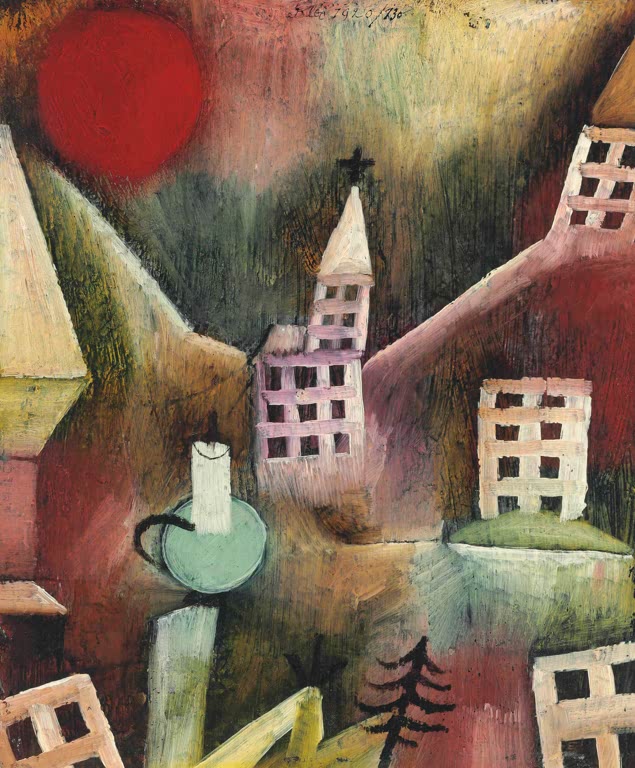 Kunstdruck „Zerstörtes Dorf“ von Paul Klee mit abstrakter Darstellung eines zerstörten Dorfes und geometrischen Formen