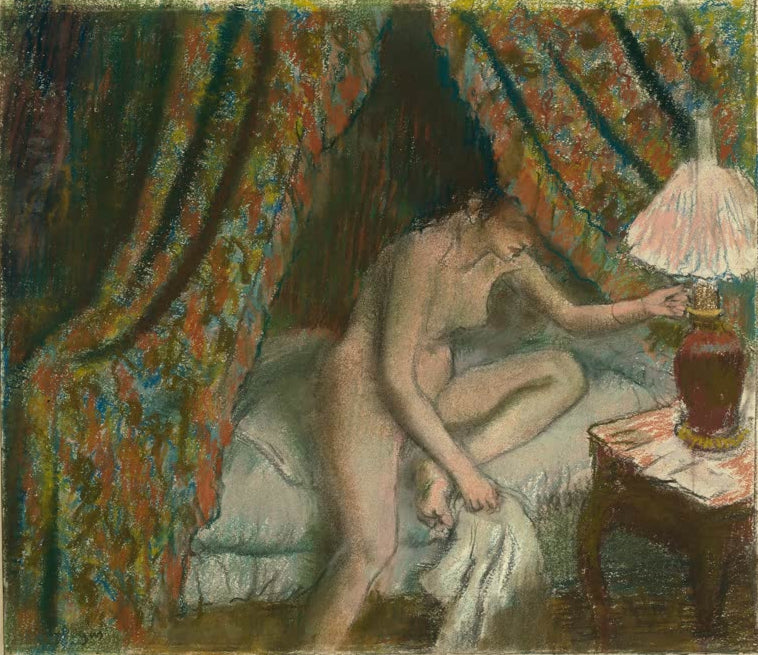 Kunstdruck des Gemäldes „Zu Bett gehen“ von Edgar Degas, detailgetreu als Kunstdruck umgesetzt und in Deutschland von Hand gefertigt.