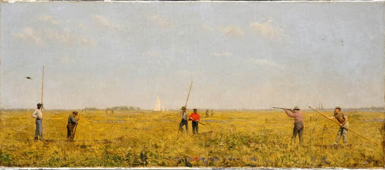 Kunstdruck des Gemäldes Zur Eisenbahn drängen von Thomas Eakins, handgefertigt in Deutschland