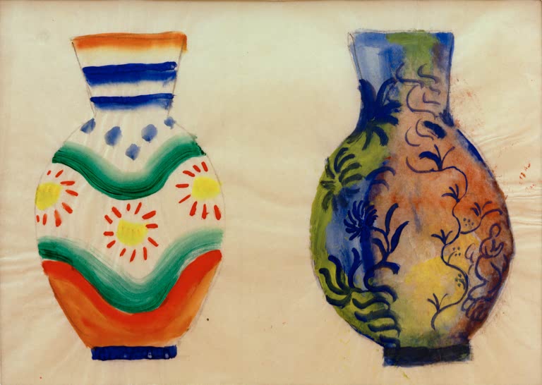 Kunstdruck des Werks „Zwei Bauchvasen“ von August Macke. Hochwertig in Deutschland von Hand gefertigt, erhältlich als Poster oder Leinwand und optional gerahmt.