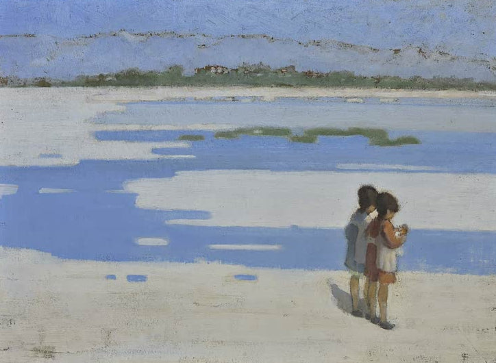Kunstdruck „Zwei Kinder am Strand“ von Theophrastos Triantaphyllidis