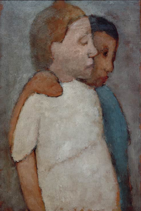 Kunstdruck von Zwei Mädchen in weißem und blauem Kleid von Paula Modersohn-Becker – ausdrucksstarke Darstellung zweier Mädchen als hochwertiger Kunstdruck.