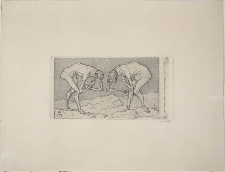 Kunstdruck des Gemäldes „Zwei Männer, einander in höherer Stellung vermutend, begegnen sich“ von Paul Klee – hochwertige Reproduktion des berühmten Kunstwerks.