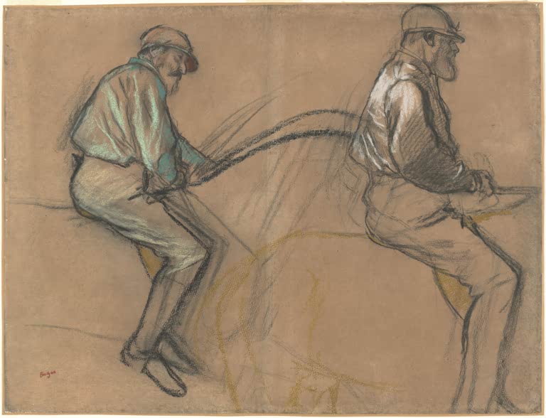 Kunstdruck von „Zwei Studien eines Jockeys“ von Edgar Degas, handgefertigt in Deutschland als Leinwand oder Poster erhältlich