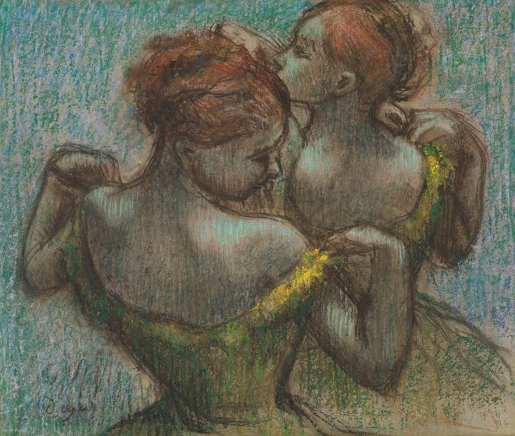 Kunstdruck von „Zwei Tänzerinnen, Halbfigur“ von Edgar Degas, handgefertigt in Deutschland als Leinwand oder Poster erhältlich