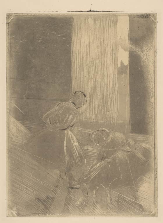 Kunstdruck des Gemäldes „Zwei Tänzerinnen in einem Probensaal“ von Edgar Degas, detailgetreu reproduziert und in Deutschland von Hand gefertigt.