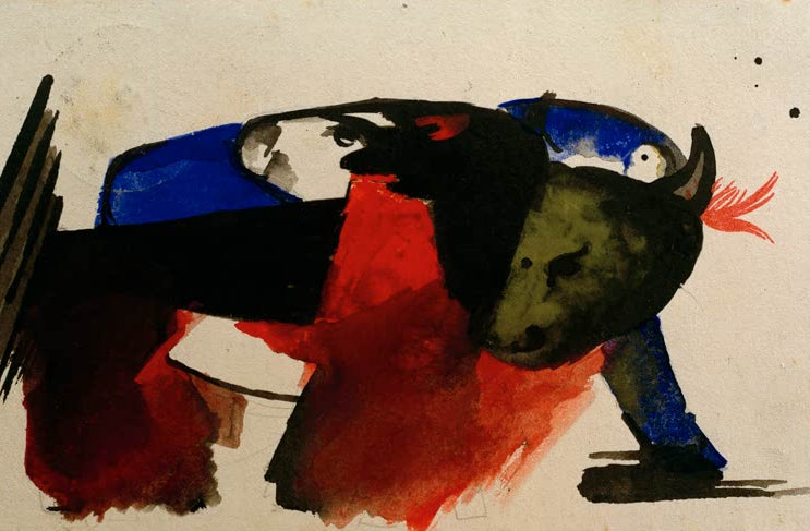 Kunstdruck des Gemäldes „Zwei Tiere“ von Franz Marc. Hochwertig in Deutschland von Hand gefertigt, erhältlich als Poster oder Leinwand und optional gerahmt.
