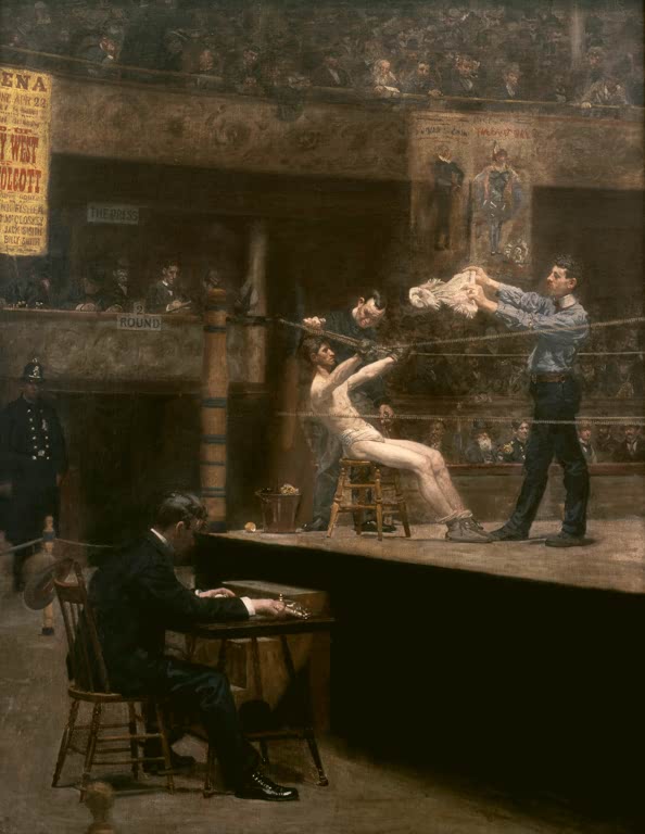 Kunstdruck des Gemäldes Zwischen den Runden von Thomas Eakins, handgefertigt in Deutschland