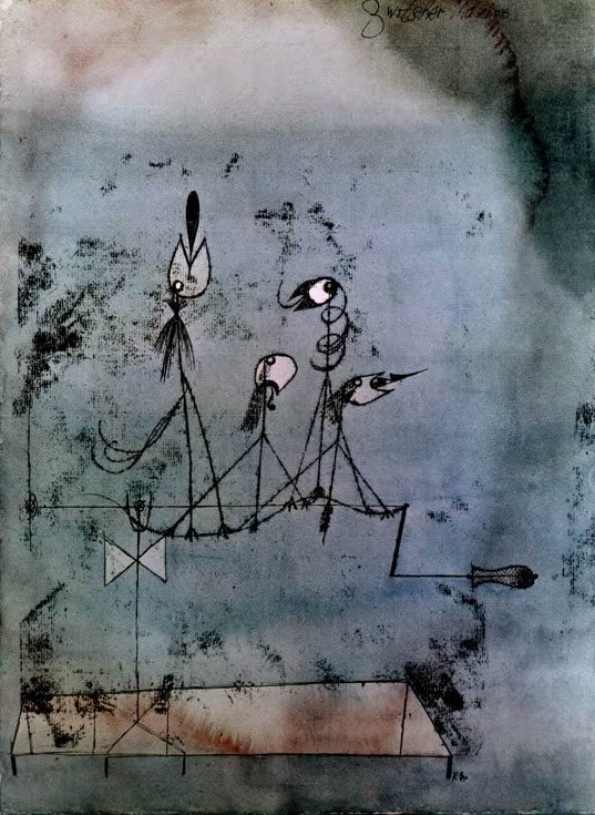 Kunstdruck von „Zwitschernde Maschine“ von Paul Klee mit surrealer Maschinenkomposition und fantasievollen Formen.