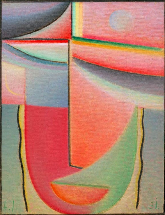 Abstraktes Gesicht in Rosa, Rot und Hellblau – Alexej von Jawlensky Abstrakter Kopf: Aurora Kunstkopie