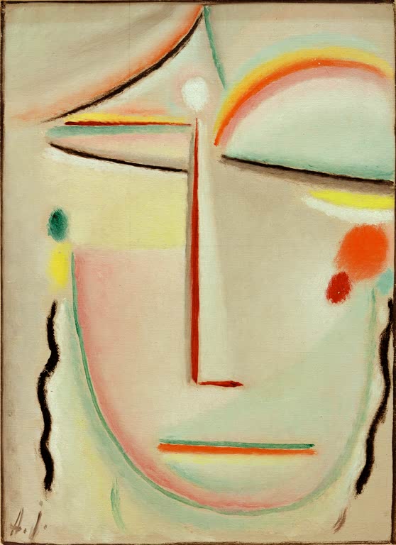 Helles Gesicht mit geschlossenen Augen, Regenbogenbogen – Alexej von Jawlensky Abstrakter Kopf: Erleuchtung II Kunstkopie