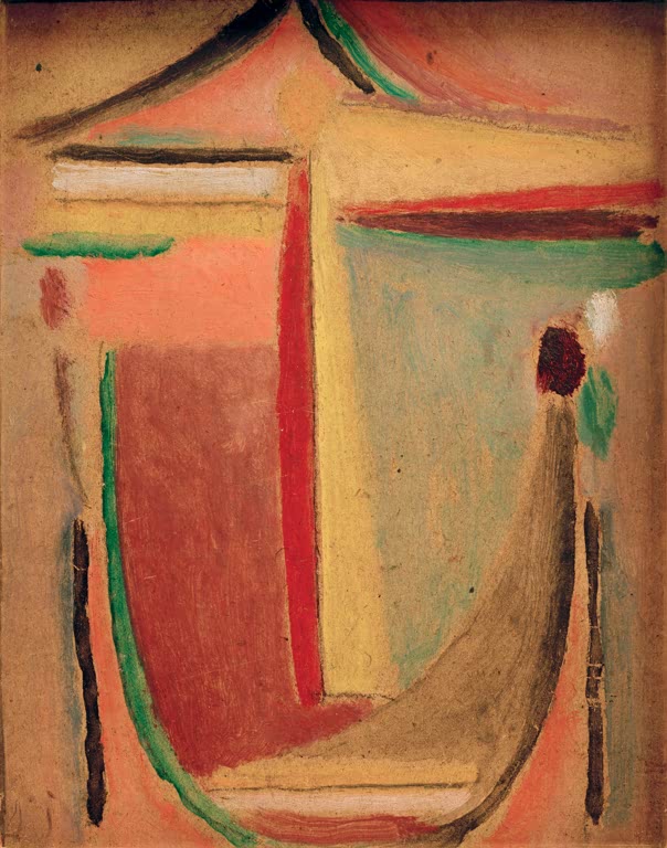 Alexej von Jawlensky Abstrakter Kopf in Ocker und Rot Kunstkopie, Gesicht aus geometrischen Farbflächen in Rot, Gelb und Grün