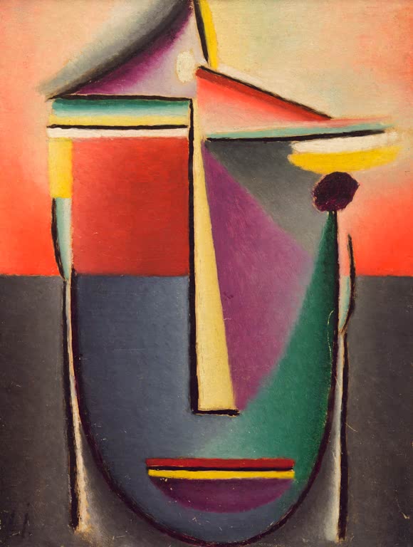 Stilisierter Kopf in Rot, Orange und Graugrün – Alexej von Jawlensky Abstrakter Kopf: Leben und Tod Kunstkopie