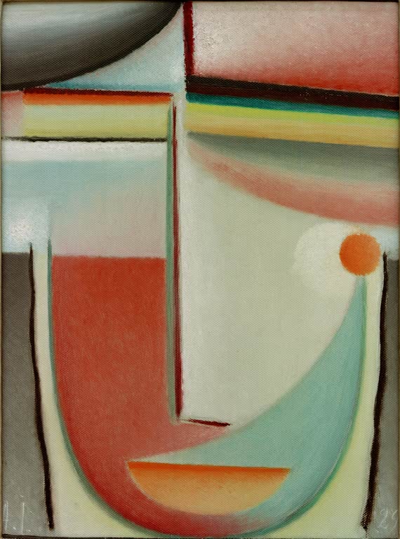 Gesicht aus Rot-, Hellblau- und Cremeflächen – Alexej von Jawlensky Abstrakter Kopf: Symphonie in Rosa Kunstkopie