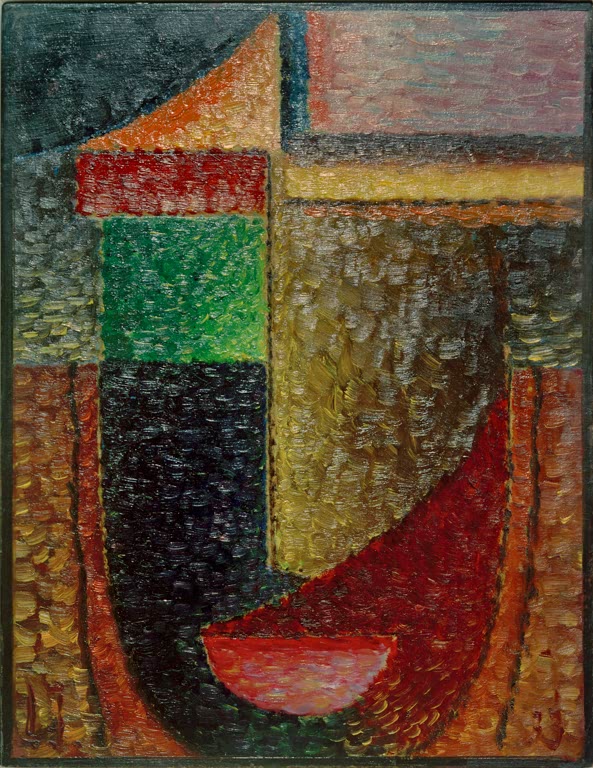 Abstraktes Gesicht aus Grün-, Gold- und Rotflächen – Alexej von Jawlensky Abstrakter Kopf: Weltherrschaft Kunstkopie
