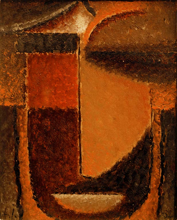 Gesicht in Orange, Rotbraun und Schwarz, pastos gemalt – Alexej von Jawlensky Abstrakter Kopf Kunstkopie
