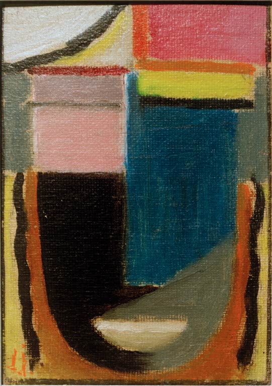 Abstraktes Gesicht in Schwarz, Blau, Rosa und Grau – Alexej von Jawlensky Abstrakter Kopf Kunstkopie