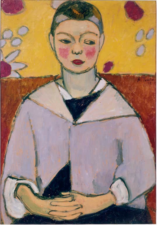 Junge im hellen Matrosenanzug mit gefalteten Händen vor gelbem Grund – Alexej von Jawlensky Andreas Jawlensky Kunstkopie