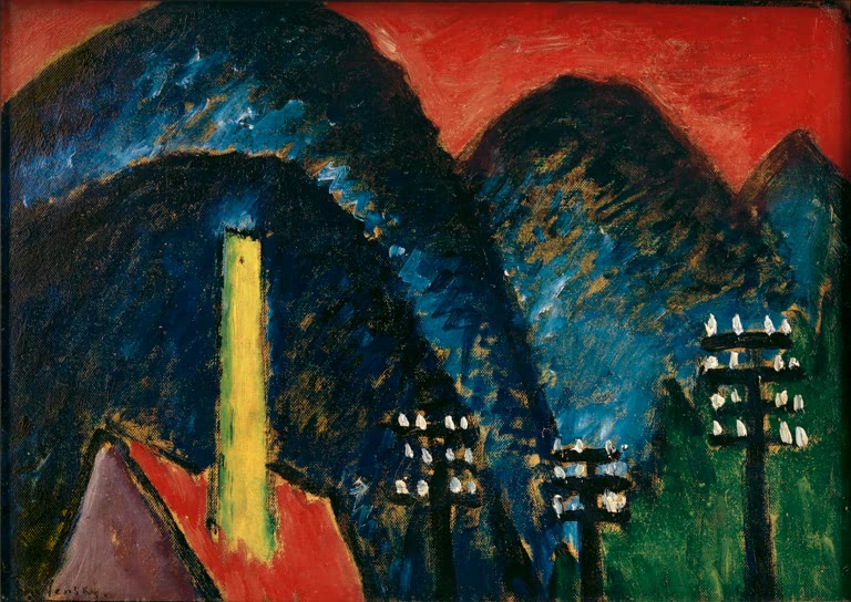 Alexej von Jawlensky Blaue Berge (Landschaft mit gelbem Schornstein) Kunstkopie – Gelber Schornstein vor blauen Bergen