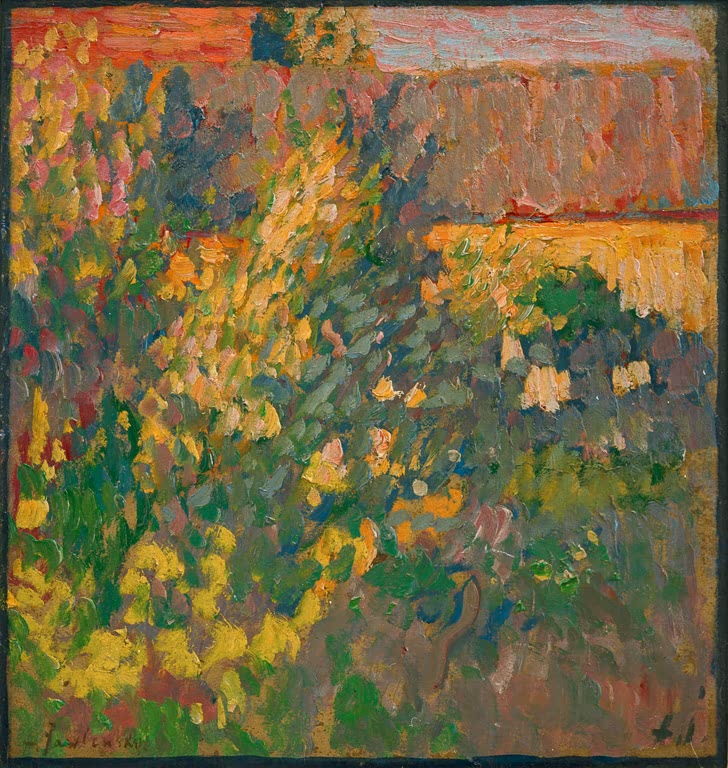 Blumengarten in getupftem Gelb, Grün und Blau – Alexej von Jawlensky Blühender Garten Kunstkopie