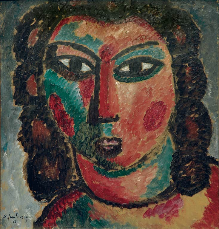 Mädchen mit dunklen Locken, großen Augen und roten Wangen – Alexej von Jawlensky Braune Locken Kunstkopie