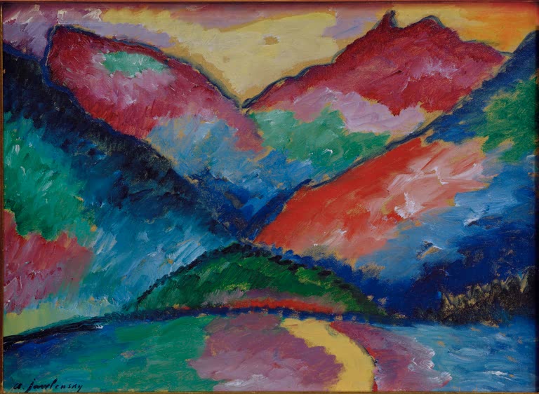 Alexej von Jawlensky Das Oy-Tal Kunstkopie: Rot-violette Berghänge und blaues Tal in leuchtenden Farbfeldern