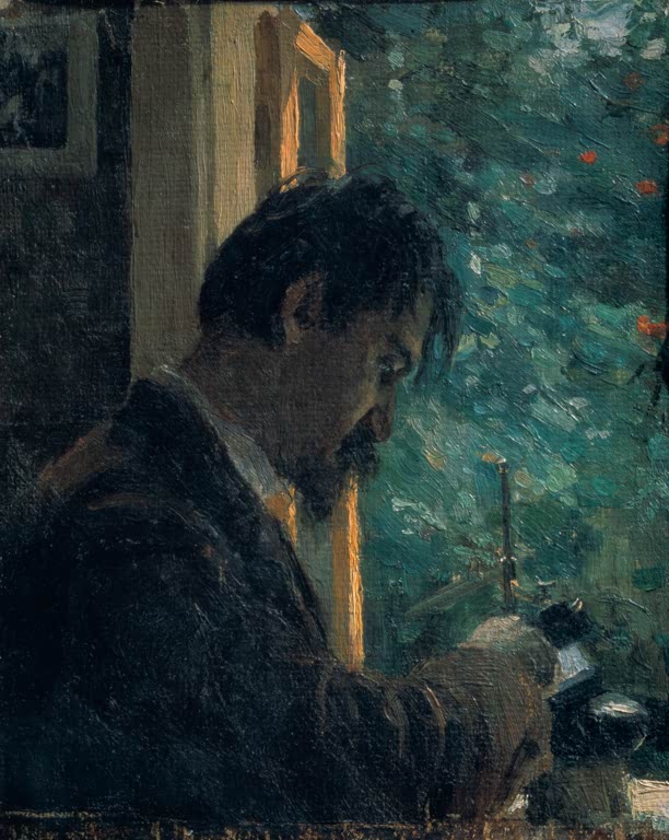 Mann im Profil an einem Fenster in dunklem Raum – Alexej von Jawlensky Der Künstler Wassili Mathé bei der Arbeit Kunstkopie