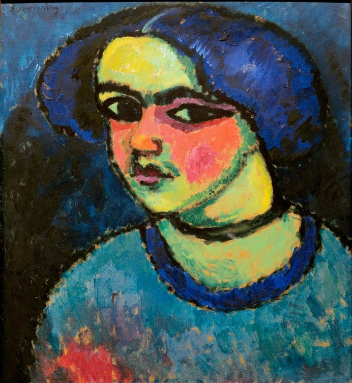 Alexej von Jawlensky Die schwarzen Augen Kunstkopie: Frau mit blauem Haar, schwarzen Augen und blauem Kleid