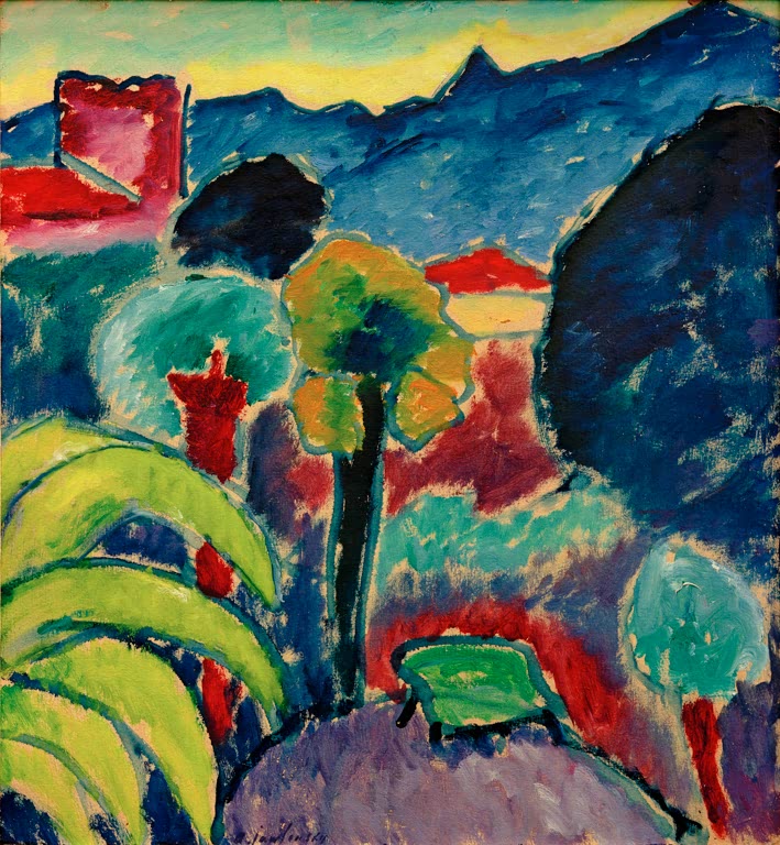 Alexej von Jawlensky Fest der Natur – Bordighera Kunstkopie: Palmen, bunte Bäume und Berge in Blau und Gelb