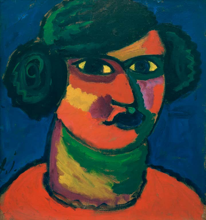 Alexej von Jawlensky Feuriger Kopf Kunstkopie: Kopf mit grüner Frisur, roten und gelben Gesichtsflächen vor Blau