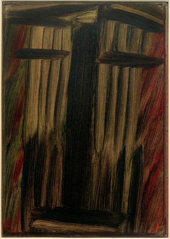 Dunkles Antlitz in Braun und Schwarz mit Strichen – Alexej von Jawlensky Große Meditation: Das große Leiden Kunstkopie