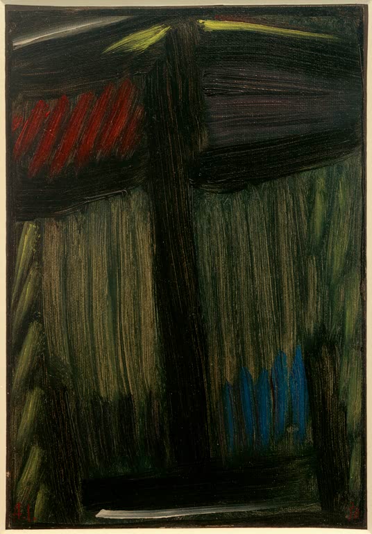 Dunkles Antlitz in Schwarz und Olivgrün mit Strichen – Alexej von Jawlensky Große Meditation: Die Winternacht Kunstkopie