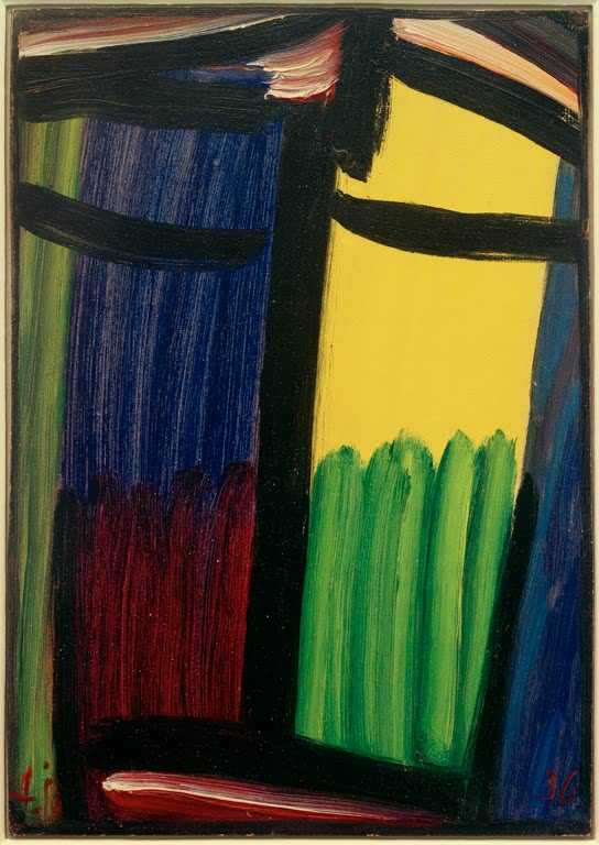 Antlitz aus Blau-, Gelb- und Grünflächen mit Balken – Alexej von Jawlensky Große Meditation: Johannes d. Täufer Kunstkopie